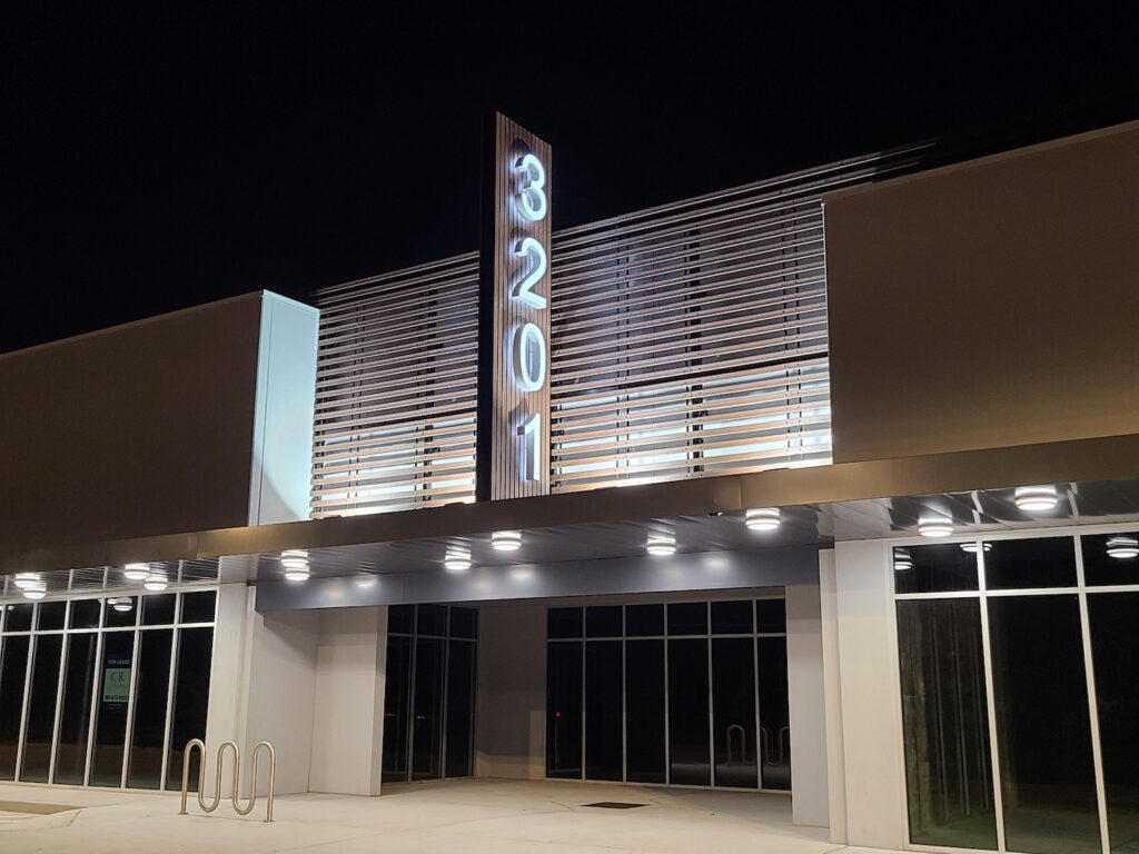 Illuminated Houston outdoor signs for 3201 property number