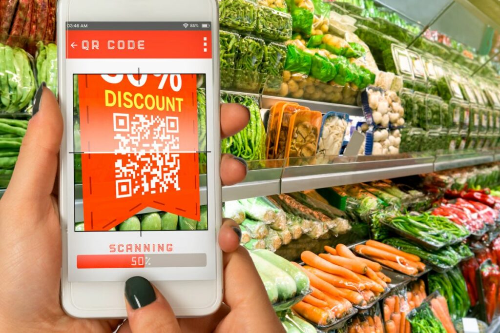 Houston wall signs in grocery store with QR code