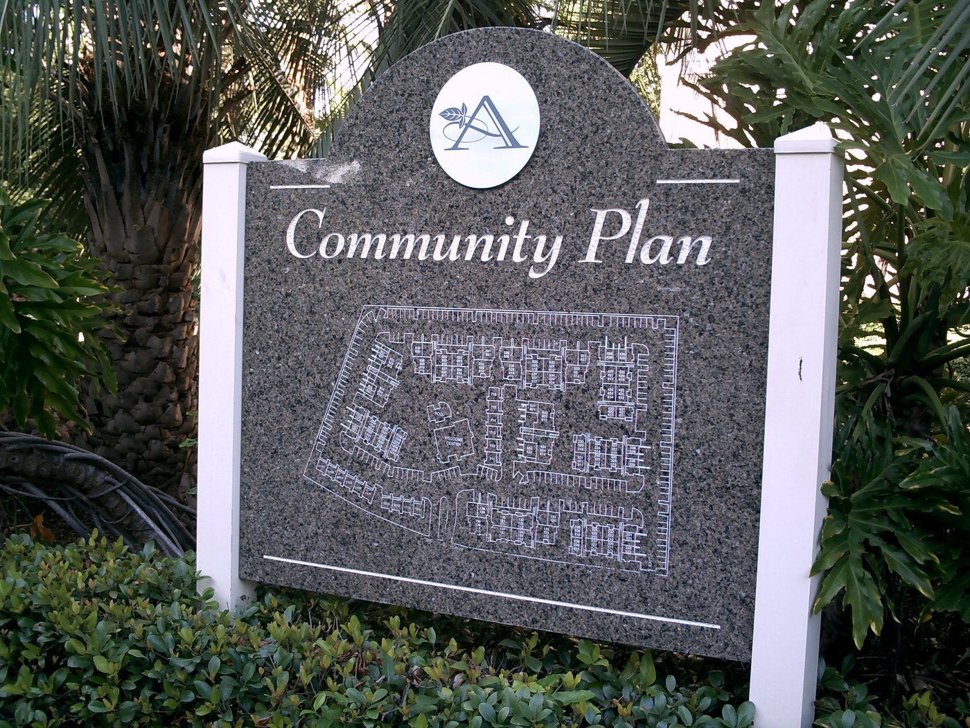 An etched granite community plan and directory sign for an apartment community, built by 4D SignWorx