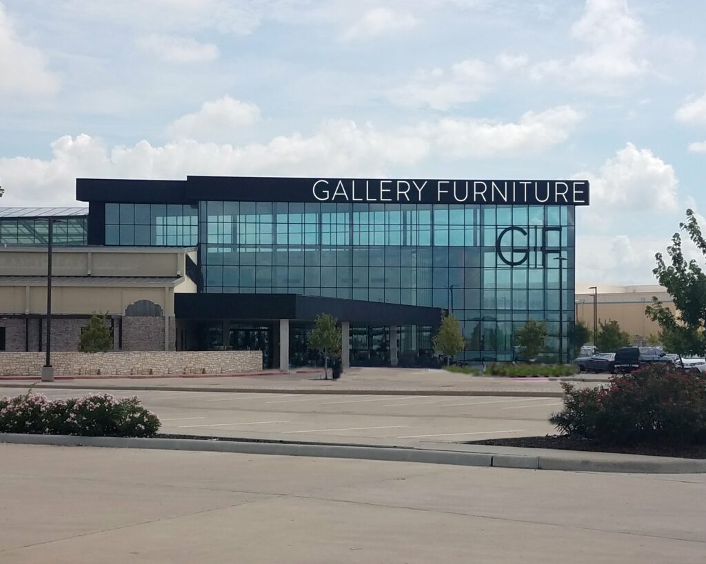 The Gallery Furniture building identity signage built by 4D SignWorx in Houston