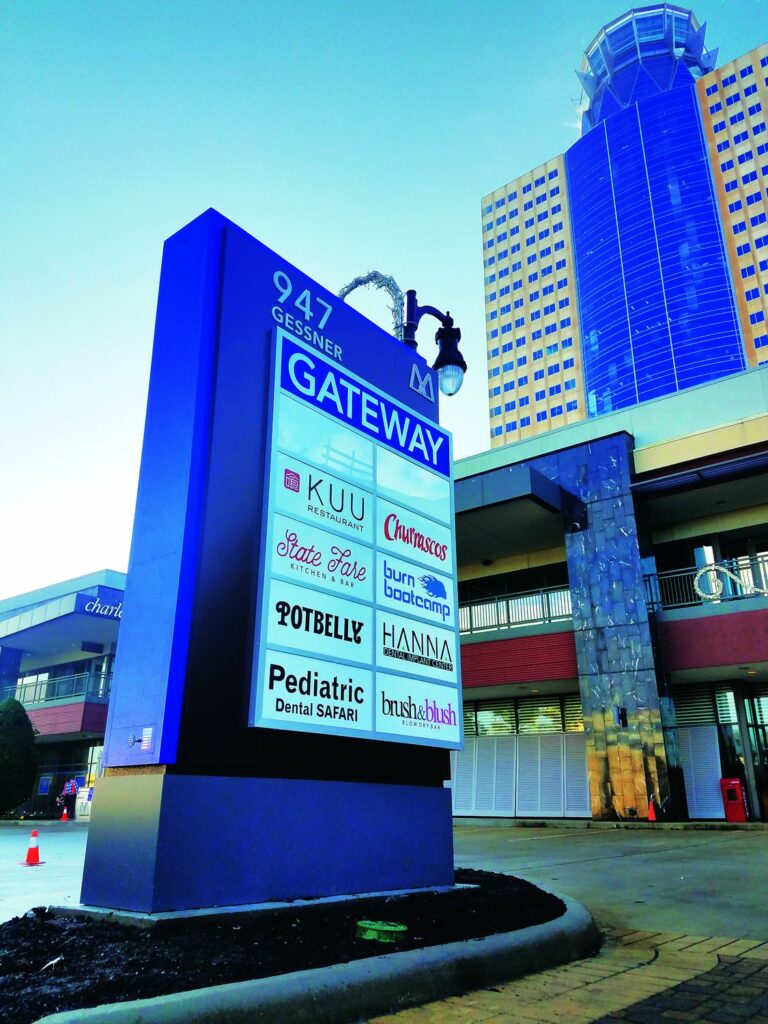 Tall illuminated Gateway pylon sign in Houston by 4D SignWorx