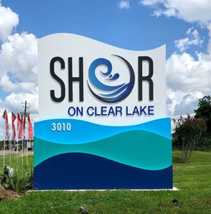 SHOR on Clear Lake monument sign installed on site in daylight, Houston