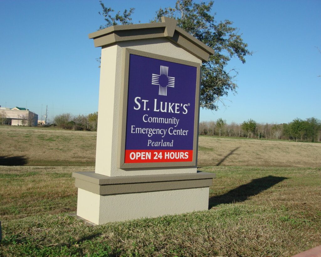 A monument sign for St. Luke's Community Emergency Center in Pearland, built by 4D SignWorx